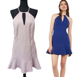 Express Halter Neck Fit & Flare Flounce Mini Dress Mauve